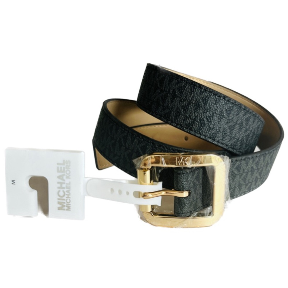Michael Kors Black/Black Signature Logo Monogram Buckle Belt (556267C), Medium. - Picture 1 of 9